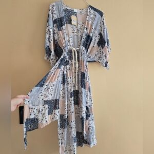 Patchwork Bohemian Maxi Tie Front  Cardigan